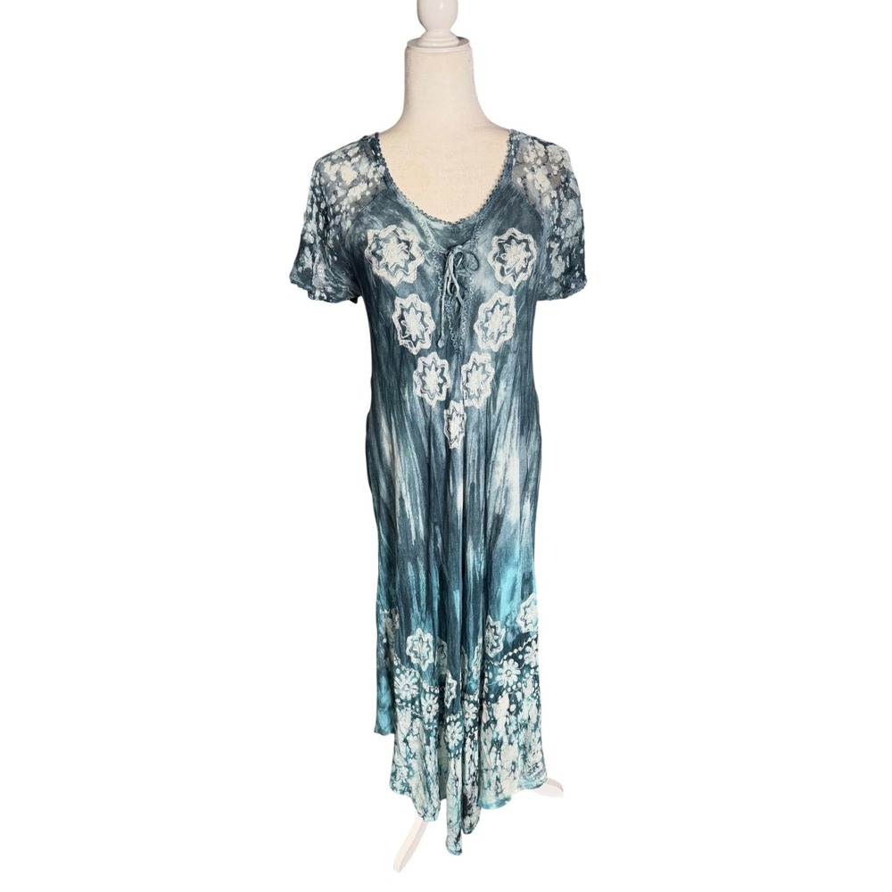 NWT Boho Tie-Dye Embroidered Maxi Dress – Free Size